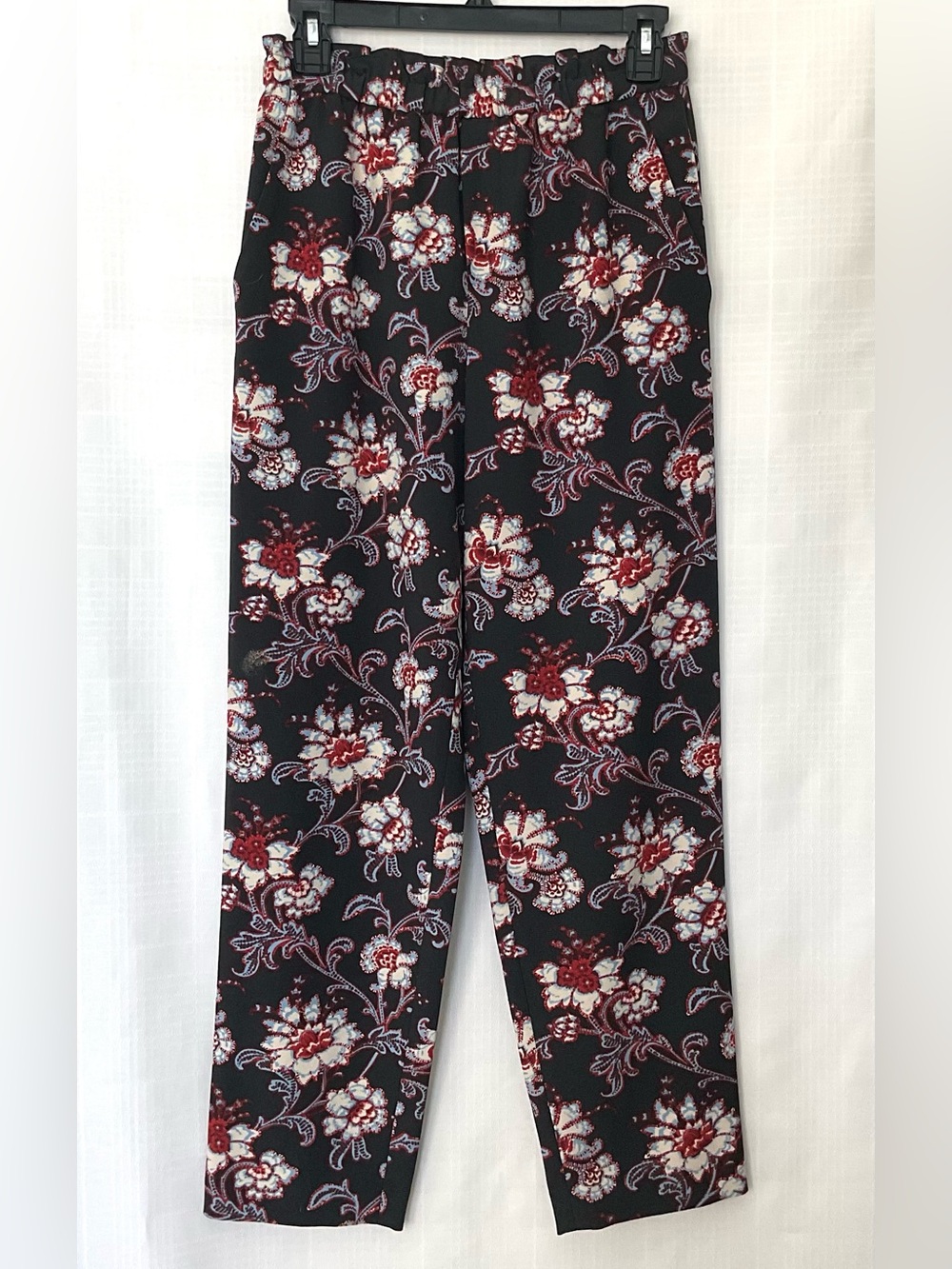 Club Monaco Black Floral Straight-Leg pull on Pants